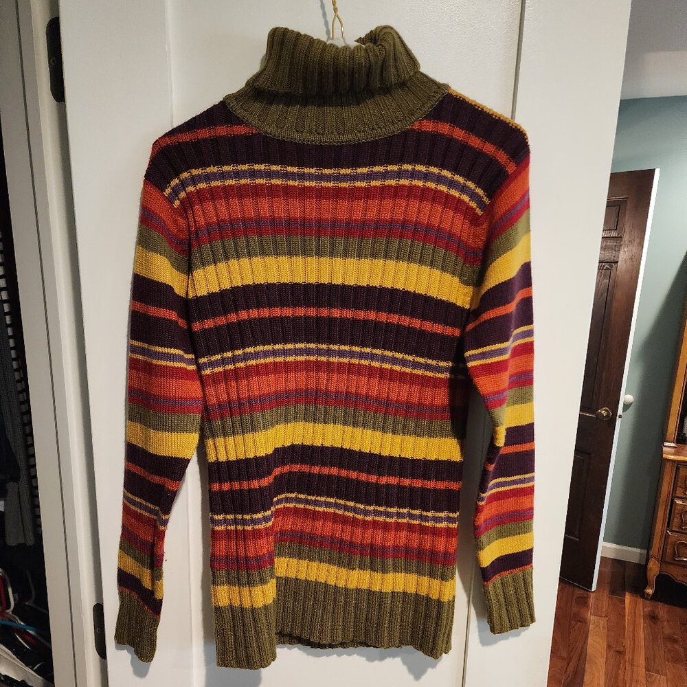 Vintage Twiggy Wool Blend turtleneck Sweater Multicolor Striped Medium